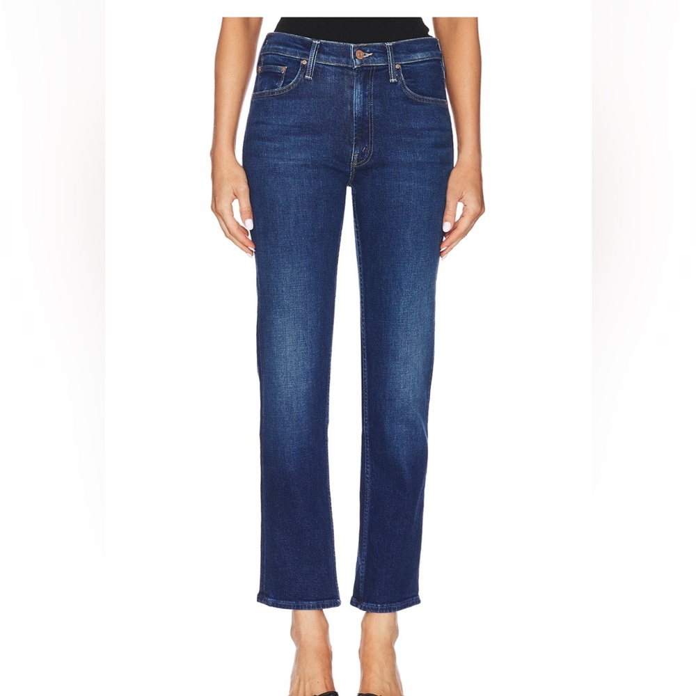 MOTHER Blue Straight Leg Jeans with Subtle Fading